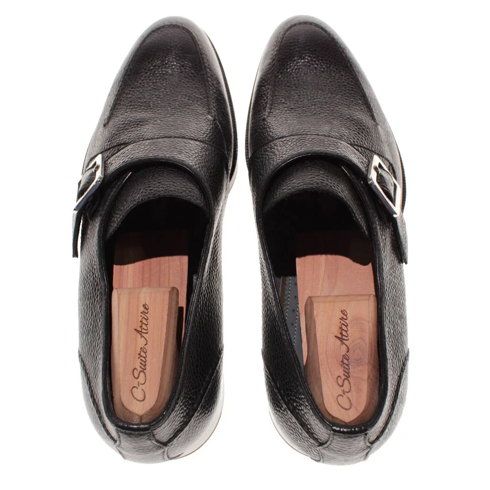 Di Bianco NWD Single Monk Strap Dress Shoes Size 9 US in Black Pebbled Leather